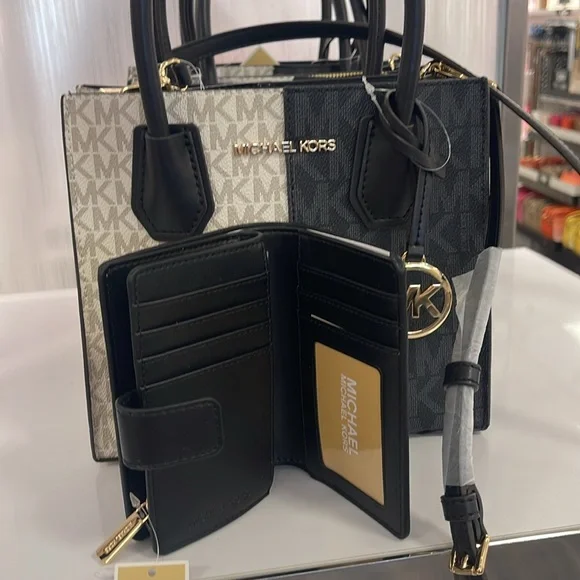 Michael Kors Mercer Medium Two-Tone Logo Messenger & MK JST Md Bifold Zip Wallet - Picture 8 of 16